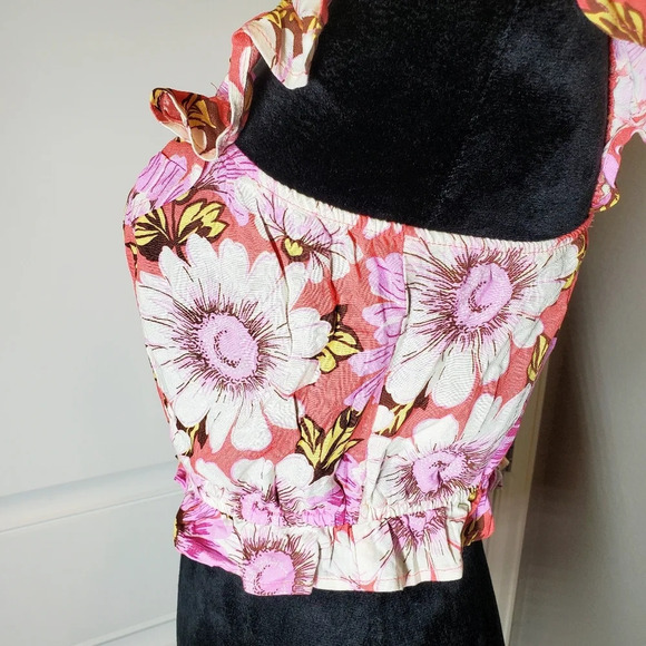 NWT Lily Rose Small Flutter Shoulder Smocked Ruffle Cropped Floral Boho Tank Top - Picture 11 of 16